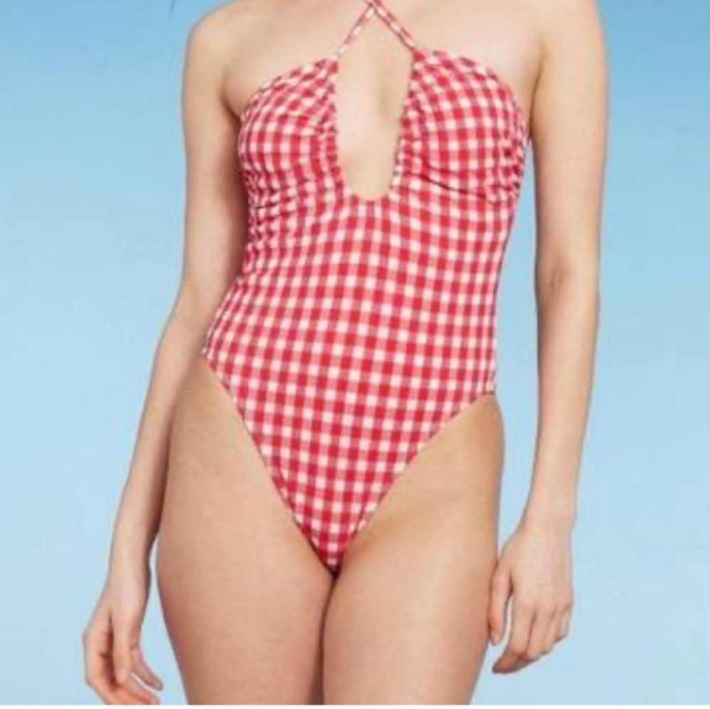 wild fable Red and White Gingham One-Piece Swimsuit
